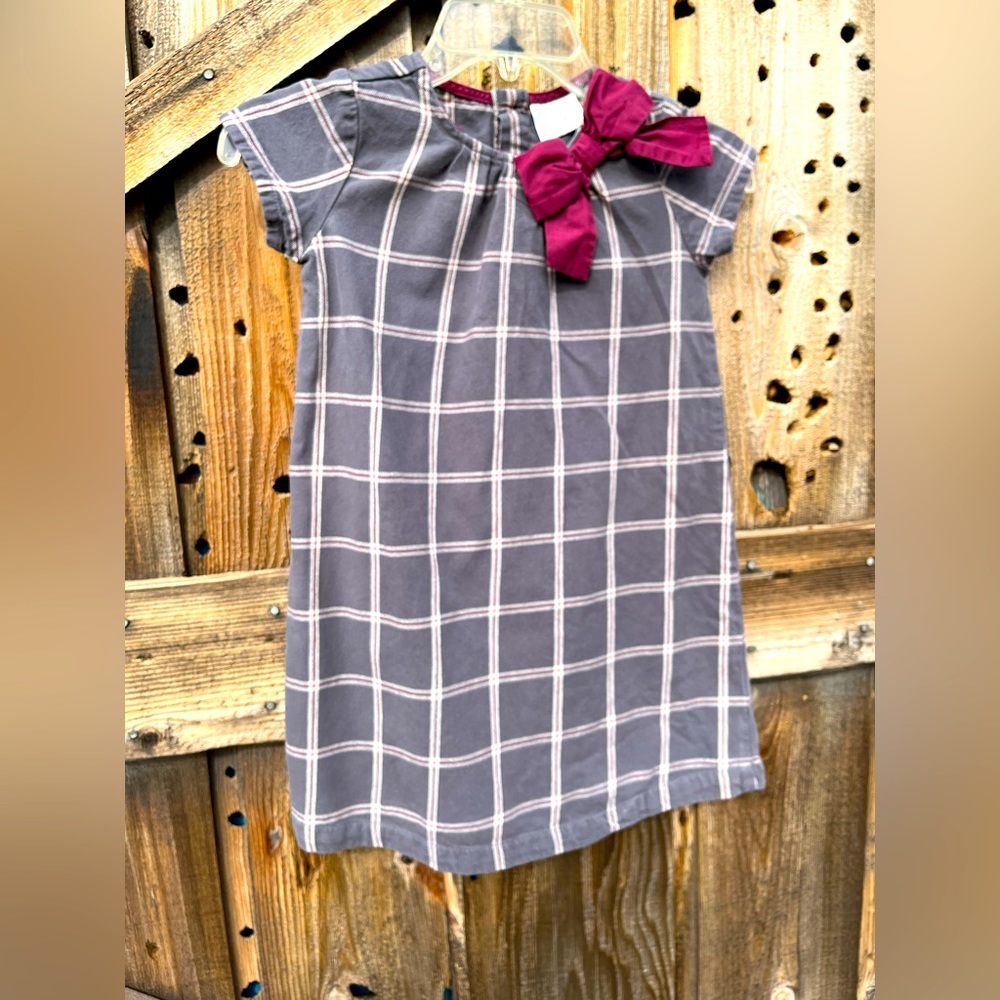 hanna andersson grey plaid 120 Bow Dress Christmas Holidays Fall Winter
